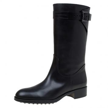 Pre Owned Tod's Black Leather Knee Boots Size 37.5