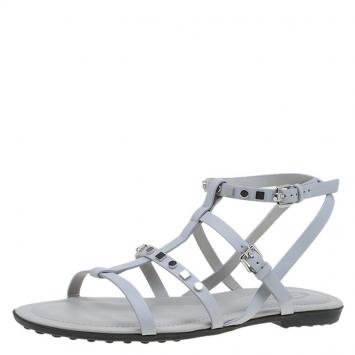 Pre Owned Tod's Grey Leather Studded Strappy Sandals Size 37.5