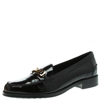 Pre Owned Tod's Black Patent Leather Buckle Loafers Size 40