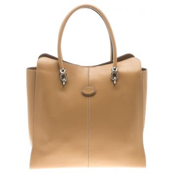 Pre Owned Tod's Beige Leather Sella Shopping Bag