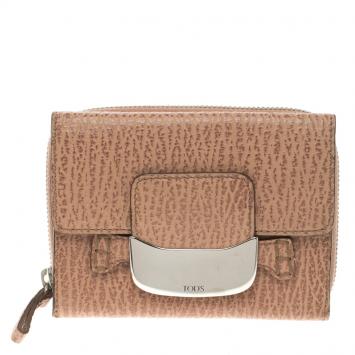 Pre Owned Tod's Brown Tetured Leather Compact Wallet 