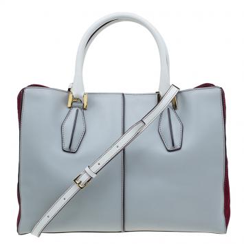 Pre Owned Tod's Grey Bi Color Leather Medium D-Cube Tote Bag