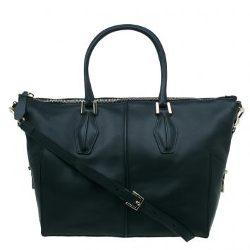 Pre Owned Tod's Black Leather Small CC Zip Tote Bag
