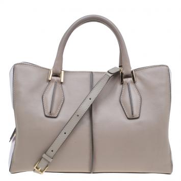 Pre Owned Tod's Beige/Pink Leather Small D-Cube Tote