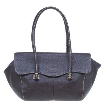 Pre Owned Tod's Chocolate Brown Leather Corniche Wave East West Satchel