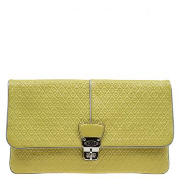 Pre Owned Tod's Yellow Patent Leather Signature Clutch
