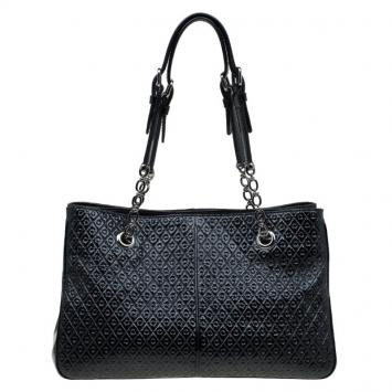 Pre Owned Tod's Black Patent Leather Signature Shopper Tote