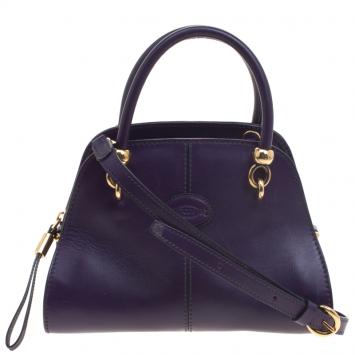 Pre Owned Tod's Purple Leather Small Sella Bowling Bag