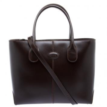Pre Owned Tod's Dark Brown Leather Classic D Shopping Tote