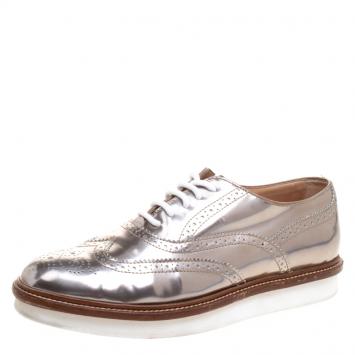 Pre Owned Tod's Bronze Metallic Brogue Leather Lace Up Oxfords Size 37.5