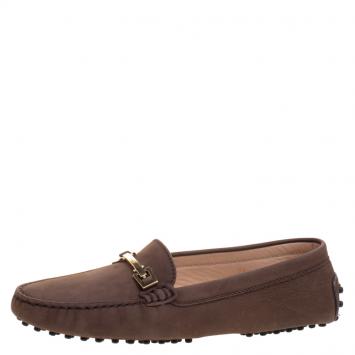 Pre Owned Tod's Brown Suede Horsebit Loafers Size 38