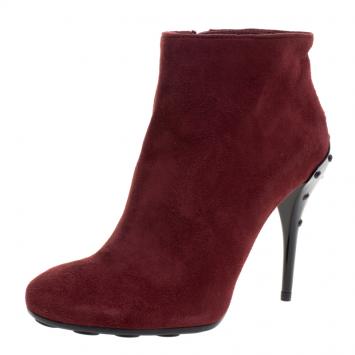 Pre Owned Tod's Burgundy Suede Ankle Boots Size 37
