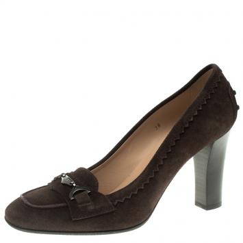 Pre Owned Tod's Brown Suede Jodie Loafer Pumps Size 38