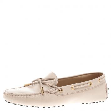Pre Owned Tod's Blush Pink Leather Bow Loafers Size 39
