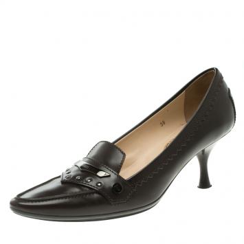 Pre Owned Tod's Brown Leather Pointed Toe Loafer Pumps Size 38