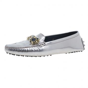 Pre Owned Tod's Metallic Leather Embellished Gommino Loafers Size 39