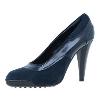 Pre Owned Tod's Blue Suede and Leather Almond Toe Pumps Size 39