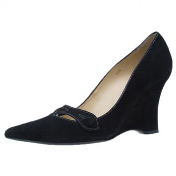 Pre Owned Tod's Black Suede Cutout Pointed Toe Wedge Pumps Size 38.5 
