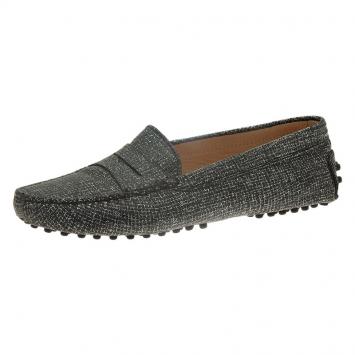 Pre Owned Tod's Grey Glitter Leather Penny Loafers Size 35