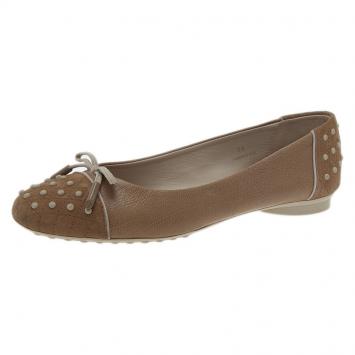 Pre Owned Tod's Beige Quilted Suede and Leather Dew Ballet Flats Size 36