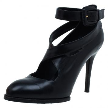 Pre Owned Tod's Black Leather Cross Strap Pumps Size 37
