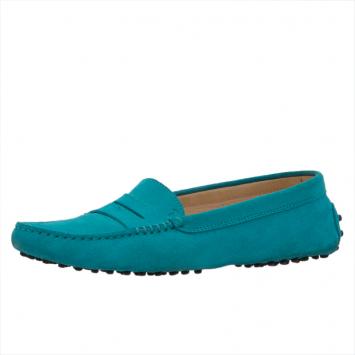 Pre Owned Tod's Turquoise Suede Penny Loafers Size 38