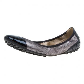 Pre Owned Tod's Metallic Silver Cap Toe Ballet Flats Size 41