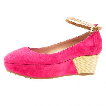 Pre Owned Tod's Pink Suede Ankle Strap Wedge Sandals Size 36.5 