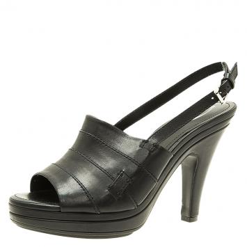 Pre Owned Tod's Black Leather Open Toe Platform Slingback Sandals Size 41