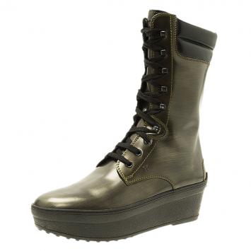 Pre Owned Tod's Metallic Leather Lace Up Wedge Boots Size 39