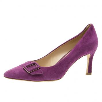 Pre Owned Tod's Purple Suede Buckle Pumps Size 39.5 
