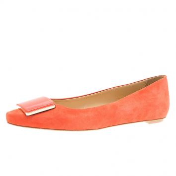Pre Owned Tod's Coral Suede Square Detail Pointed Ballet Flats Size 39.5
