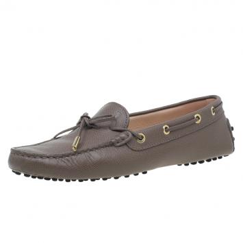 Pre Owned Tod's Brown Leather Bow Loafers Size 39.5