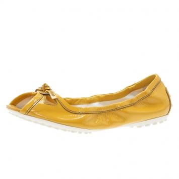 Pre Owned Tod's Yellow Patent Peep Toe Ballet Flats Size 36.5