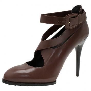 Pre Owned Tod's Brown Leather Cross Strap Pumps Size 40