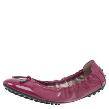Pre Owned Tod's Pink Patent Dee Ballet Flats Size 38