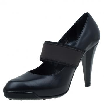 Pre Owned Tod's Black Leather Elastic Strap Pumps Size 37