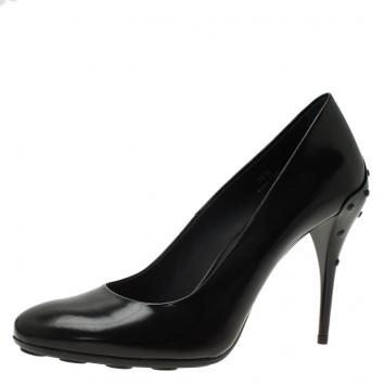 Pre Owned Tod's Black Leather Round Toe Pumps Size 38.5