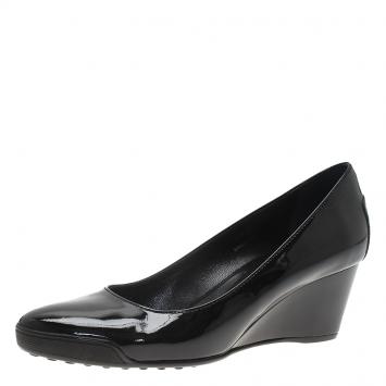 Pre Owned Tod's Black Patent Wedge Pumps Size 37.5