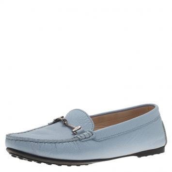 Pre Owned Tod's Light Blue Leather Horsebit Loafers Size 36