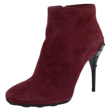 Pre Owned Tod's Burgundy Suede Ankle Boots Size 37