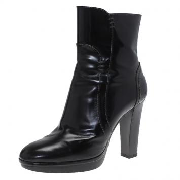 Pre Owned Tod's Black Leather Platform Ankle Boots Size 36.5