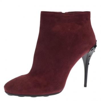 Pre Owned Tod's Burgundy Suede Ankle Boots Size 39.5