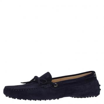 Pre Owned Tod's Navy Blue Suede Bow Loafers Size 40