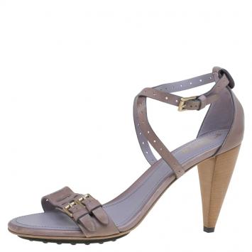 Pre Owned Tod's Lavender Leather Buckle Cross Strap Sandals Size 40.5