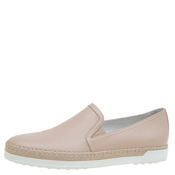 Pre Owned Tod's Beige Leather Espadrille Skate Sneakers Size 37