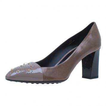 Pre Owned Tod's Two Tone Studded Leather Pointed Toe Pumps Size 40