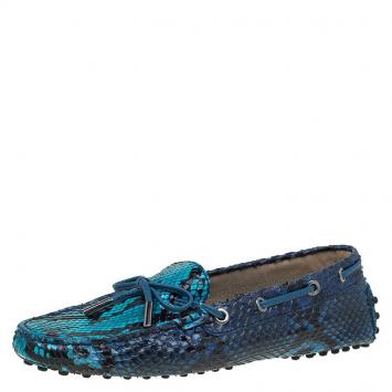 Pre Owned Tod's Blue Python Bow Loafers Size 37