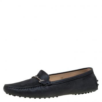 Pre Owned Tod's Black Leather Double T Buckle Loafers Size 39