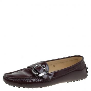 Pre Owned Tod's Burgundy Patent Loafers Size 38